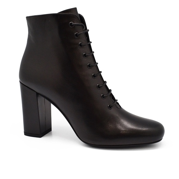 Saint Leather Black Leather Babies 90 Lace Up Heeled Ankle Boots - Picture 2 of 10